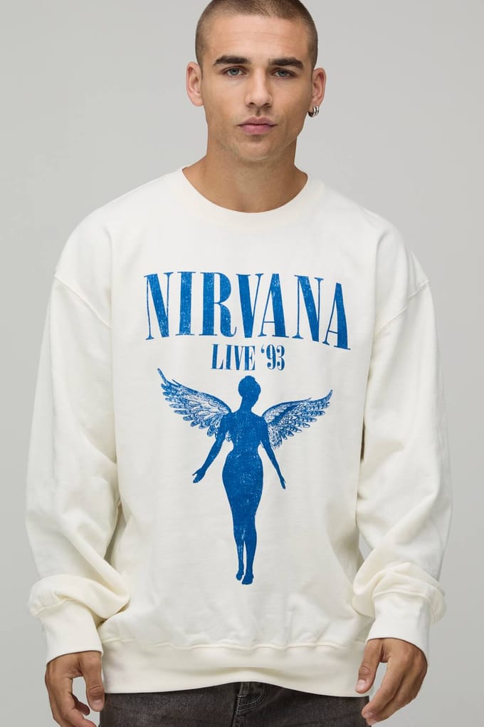Oversized Nirvana Licentie Print Sweatshirt | Ecru | Size Medium
