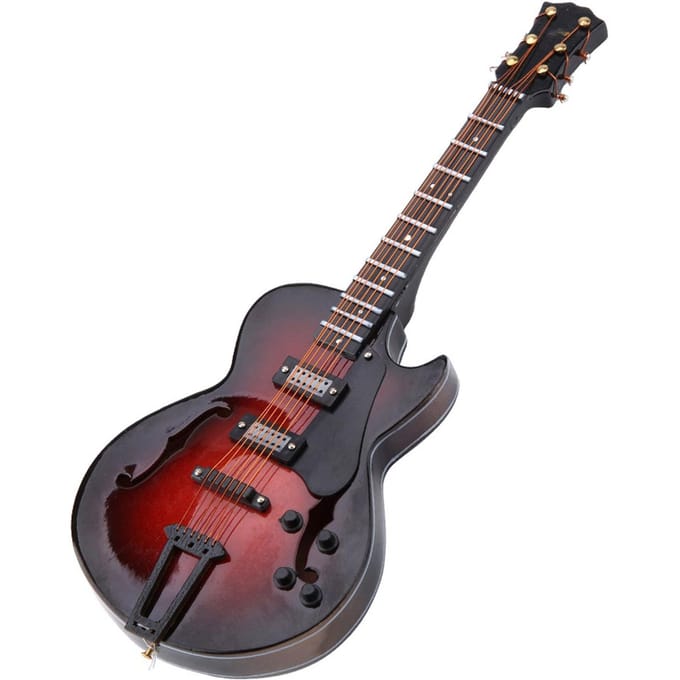 Klassieke Miniatuur Gitaar Replica met Standaard en Koffer Instrument Model Sieraden Kerstcadeau 14cm gray