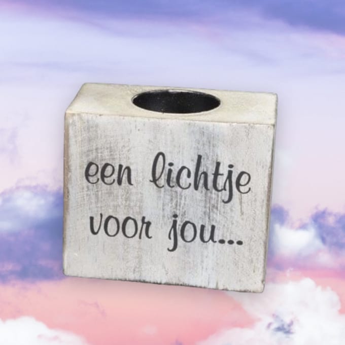Waxinehouder 'Een lichtje voor jou' - 7x9 cm - wit