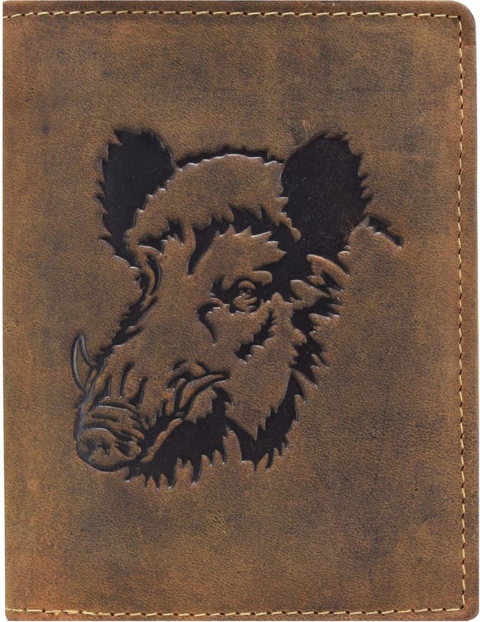 GREENBURRY portemonnee Vintage Animal Collection Wallet Brown Wild Boar donkerbruin