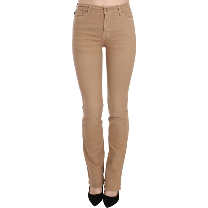 Just Cavalli Bruine Katoenen Stretch Midden Taille Skinny Broek