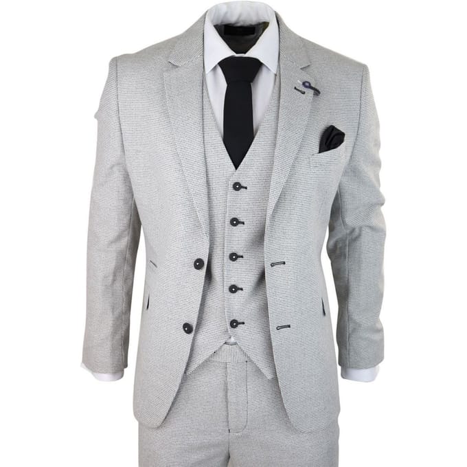 Heren 3-delig lichtgrijs geruit tweed retro klassiek pak