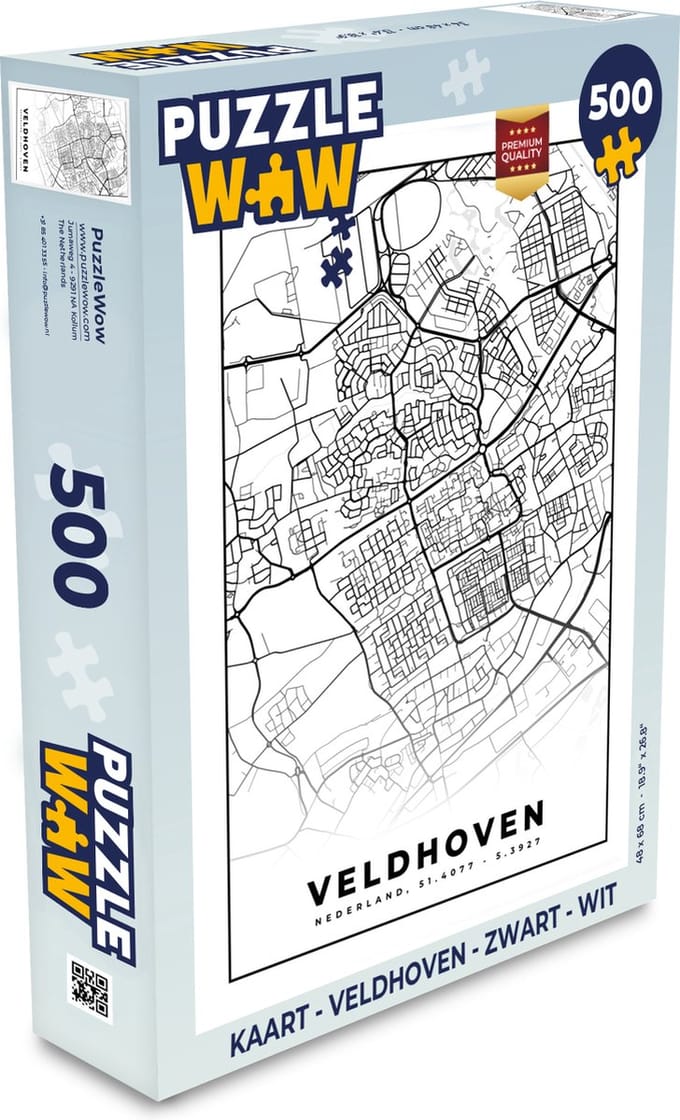 Puzzel Kaart - Veldhoven - Zwart - Wit - Legpuzzel - Puzzel 500 stukjes
