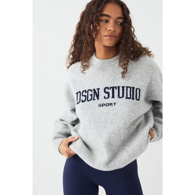 Dames DSGN Studio Gebreide Oversized Crew Neck Trui | Asgrijs | Maat: 3XL