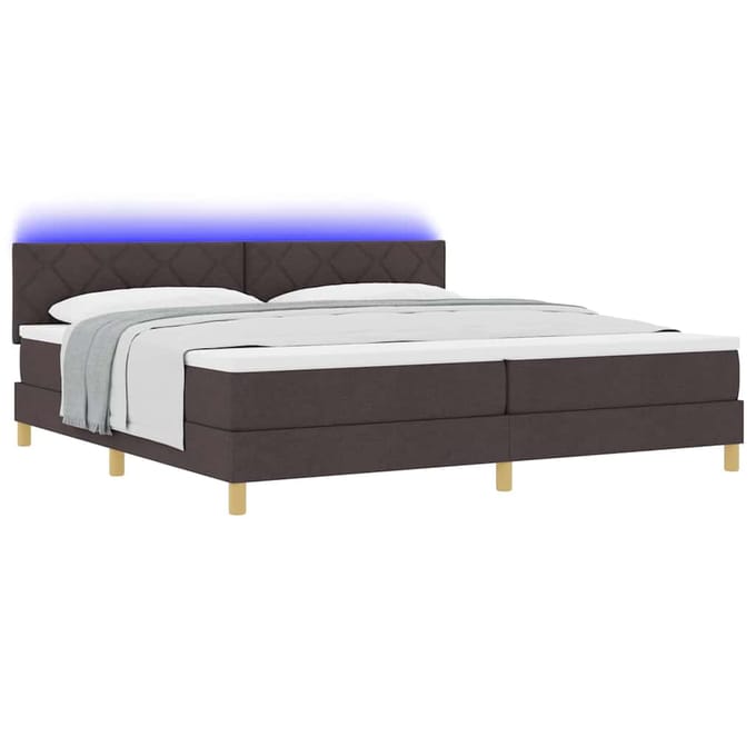 vidaXL - LED - Box - Spring - Bed - met - hoofdeinde - Donkerbruin - 200 - x - 200 - cm - Stof