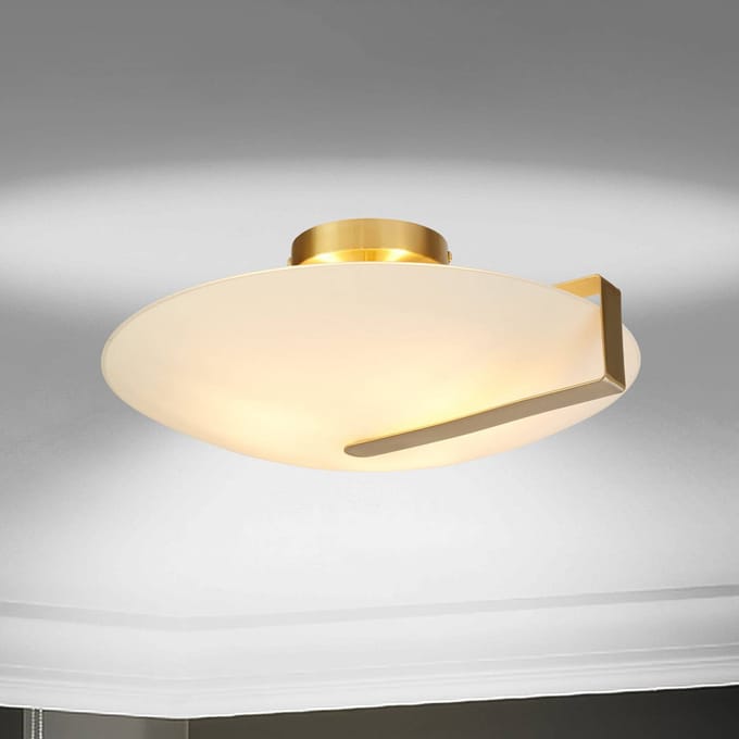 Searchlight Zonnewijzer plafondlamp, goud/opaal wit, staal, glas, E27
