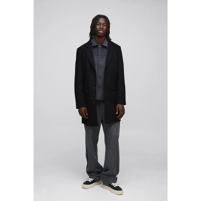 Single Breasted Wool Mix Overcoat | Black | Size Medium