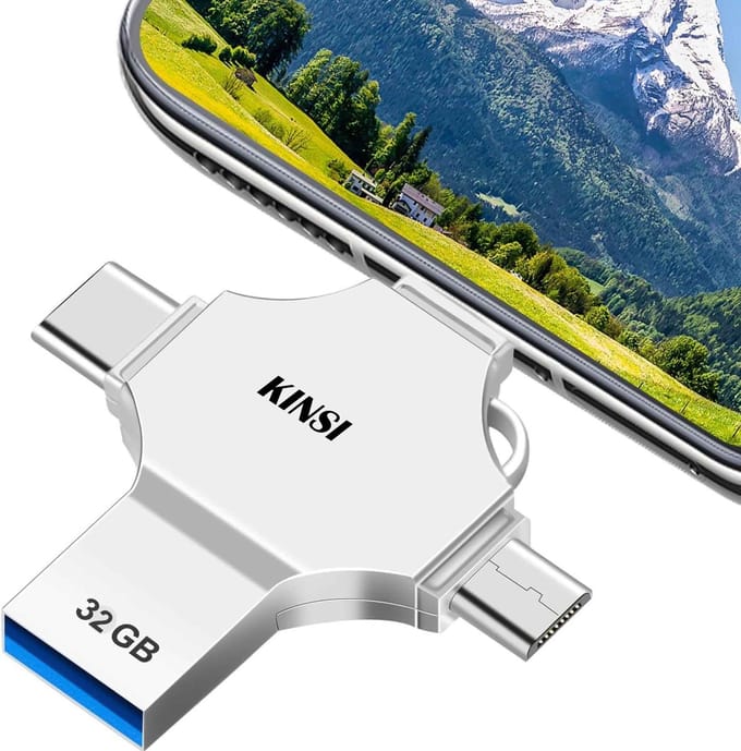 4-in-1 USB-stick | USB3.0 | Type-C/Lightning/USB-A/Android OTG | Compatibel met Smartphone, Android, Laptop & Tablet