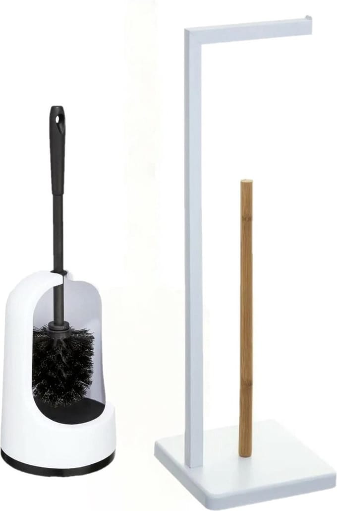 5Five - WC-borstel/Toiletborstel met toiletrolhouder set in het wit