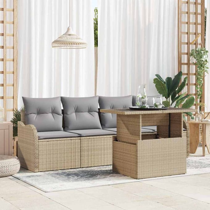 vidaXL - Tuinbank - Set - 5 - st - Beige - Poly - rattan