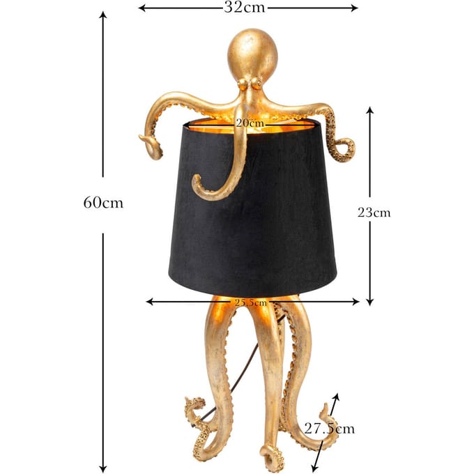 KARE tafellamp Octopus, goud, textiel, hoogte 47 cm