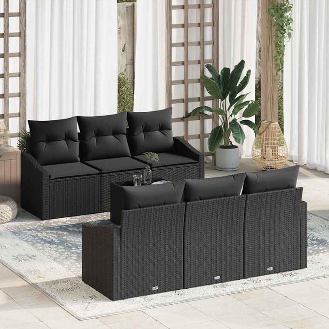 vidaXL - Bankstel - 7 - st - Zwart - poly - rattan