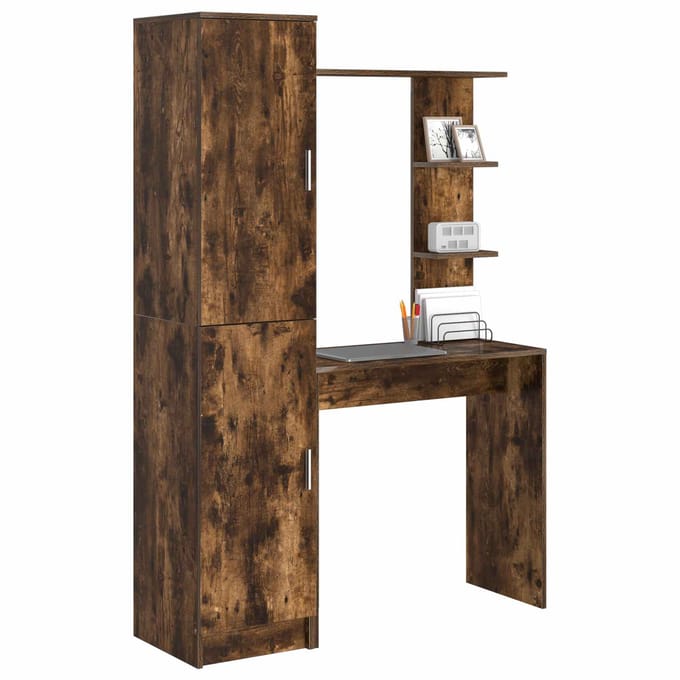 vidaXL - Bureau - met - plank - met - opslag - met - de - deur - 2 - st - Rook - Eiken