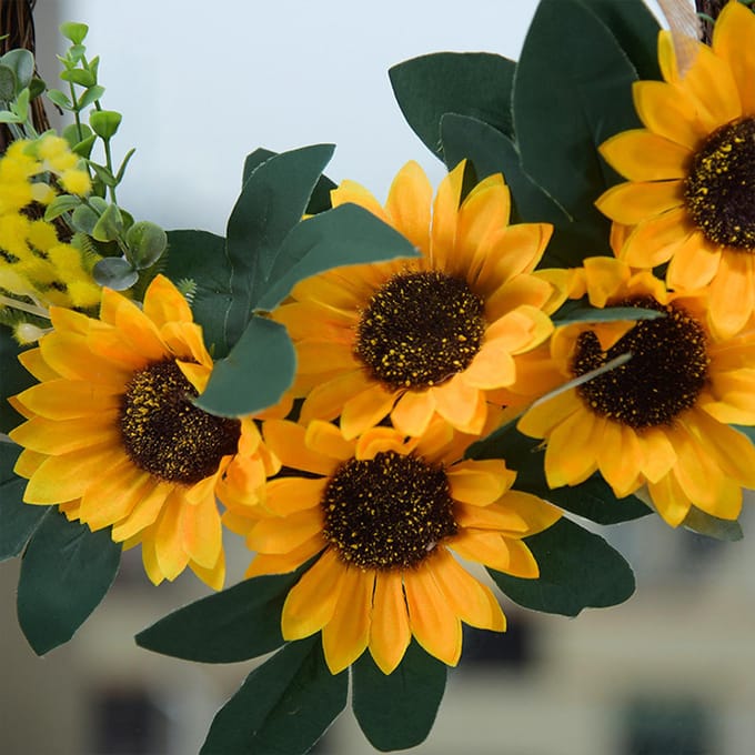Simulatie Zonnebloem Krans Huis Bruiloft Decoratie Rotan Kunstkrans black