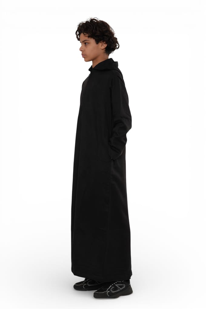 Kinderen Jongens Zwarte Marokkaanse Jubba Gewaad met Capuchon voor Eid Ramadan - K-HM12