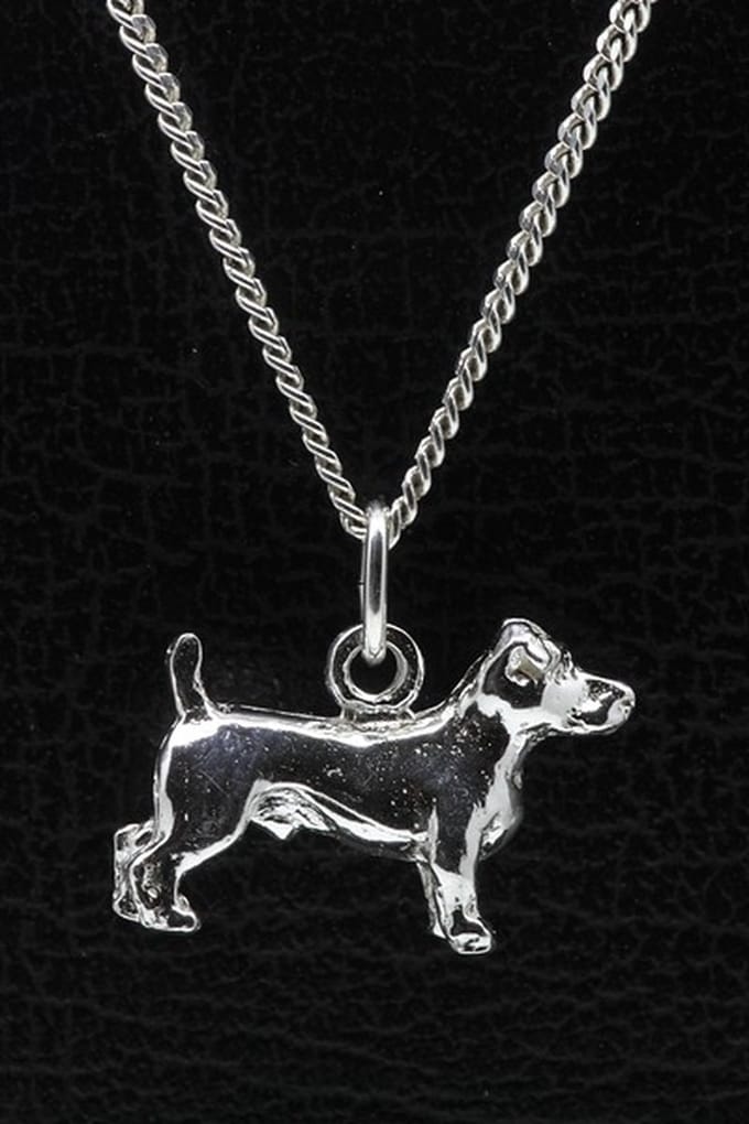 Zilveren Jack russel Terrier gladhaar ketting hanger - groot