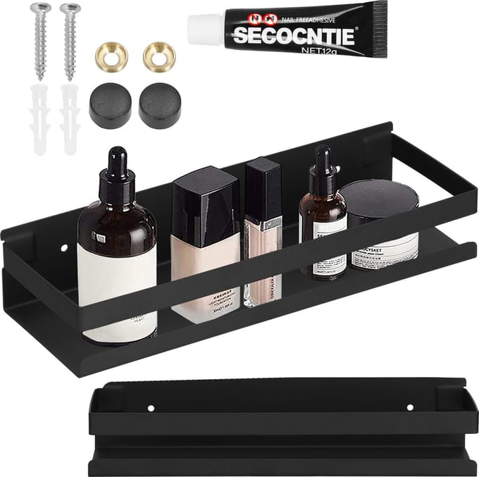 Springos Badkamer Plank - Doucheplank - RVS - 30 cm - Zwart