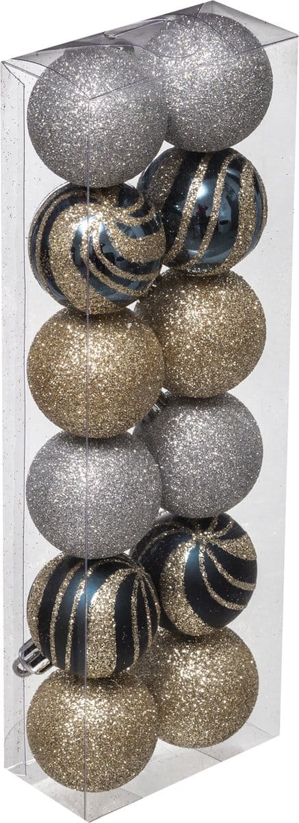 Atmosphera Kerstballen mix goud zilver - 12st - kunststof - glans mat glitter - 4 cm