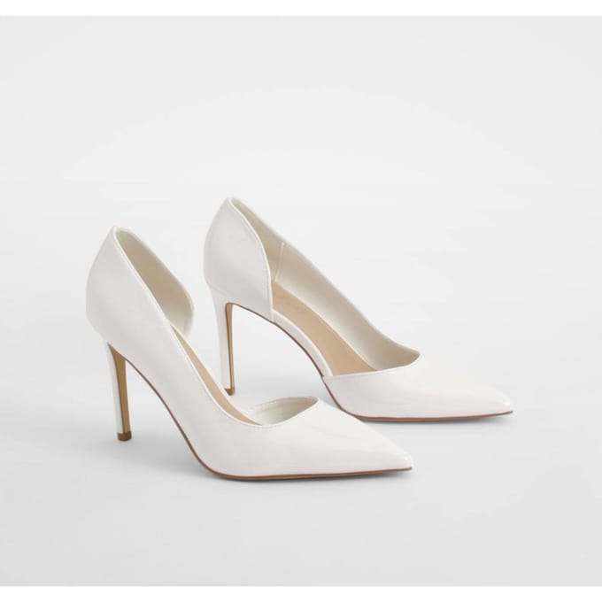 boohoo Dames Patent Uitgesneden Basic Middenhoge Court | Wit | Maat: 41