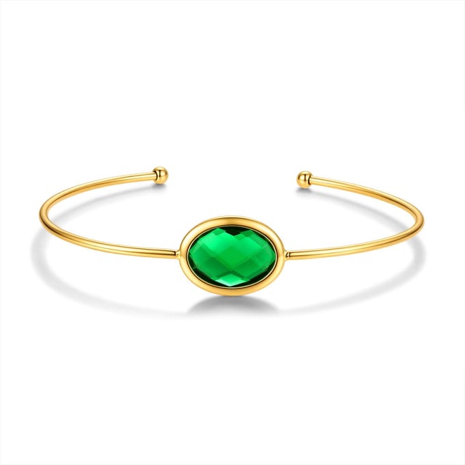 CO88 Collection 8CB-91410 – Bangle Armband Dames – Goudkleurig – Groene Glassteen – Open Armband