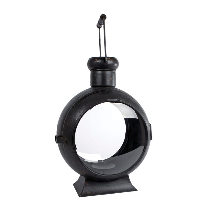 LANTAARN BEREND ANTIEK ZWART GLAS/METAAL 33X23X46