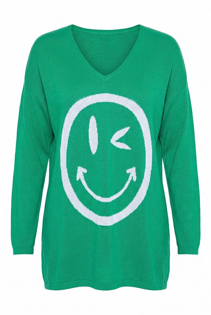 MIAMODA - Dames - Trui comfortabele pasvorm grote smiley - Meigroen - Maat 42+