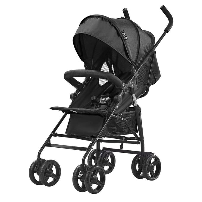 Poussette Légère Compacte Pliage Facile Dossier Réglable Noir Rangement