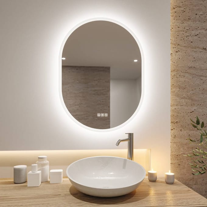 LED-verlichte spiegel Mirra IP44 White Switch 1400lm 230V 22W dimbaar Spiegel, Wit