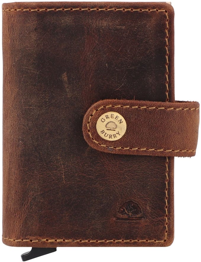 GREENBURRY kaarthoes Vintage Original RFID Card Slider Brown bruine