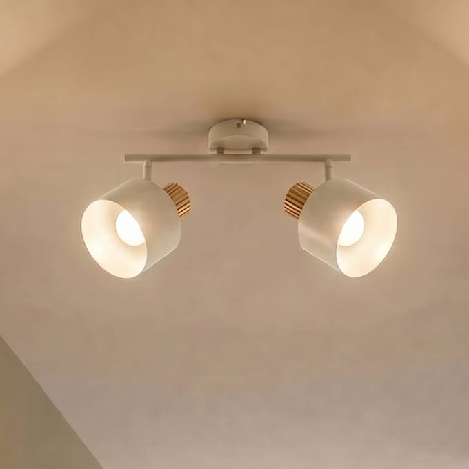 Lindby - buitenspot - 2lichts - IJzer, rubberhout - H: 23.4 cm - E14 - beige, licht hout