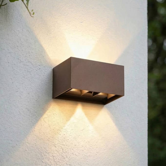 Lindby LED buiten wandlamp Nivar, hoekig, roestkleurig, 20 cm, IP54