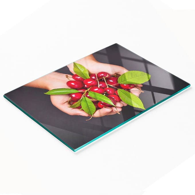 Decoratieve glazen keukensnijplank met kersenmotief (80x52 cm)