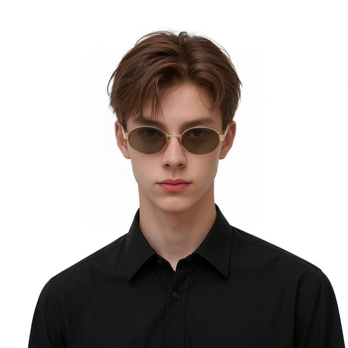 Saint Laurent Logo Metalen Ovalen Zonnebril Unisex Zonnebril Goud SL692003 Basic Packaging-Eyeglass Case
