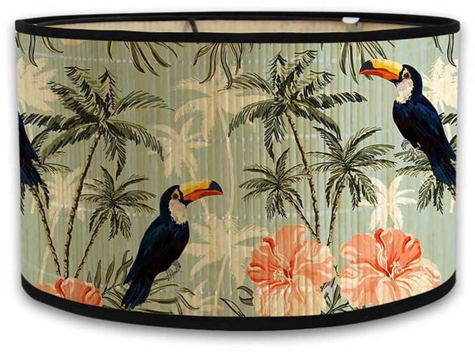 Boho Bamboe Lampenkap – Botanische Groene Print – Geschikt voor E27 Vloerlamp en Tafellamp - D