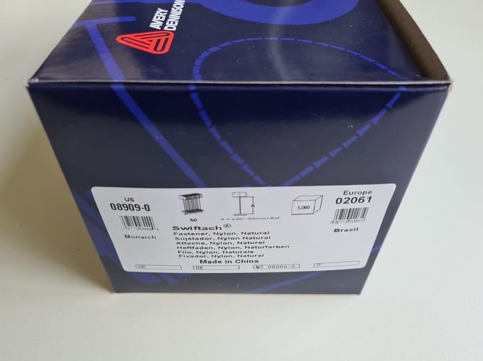 Avery Dennison Textielpins/Riddersporen - Nylon 65mm standaard - 5000 stuks per doosje - nr. 02061