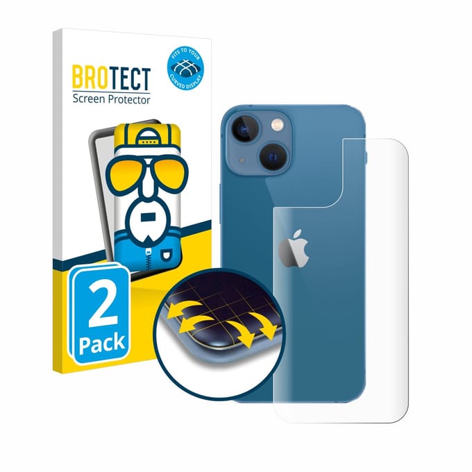 BROTECT - Screenprotector voor Apple iPhone 13 mini (Achterkant) - Folie Beschermfolie transparant volledig dekking - 2 Stuks