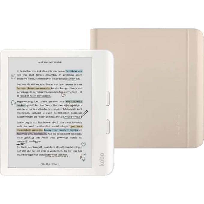 Kobo Libra Colour Wit + Sleep Cover Beige