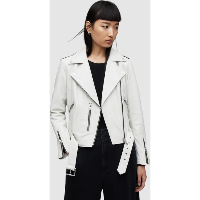 AllSaints Balfern Biker Vanilla White Taglia: 4 | Giacche di pelle Outlet | Donna | Bianco