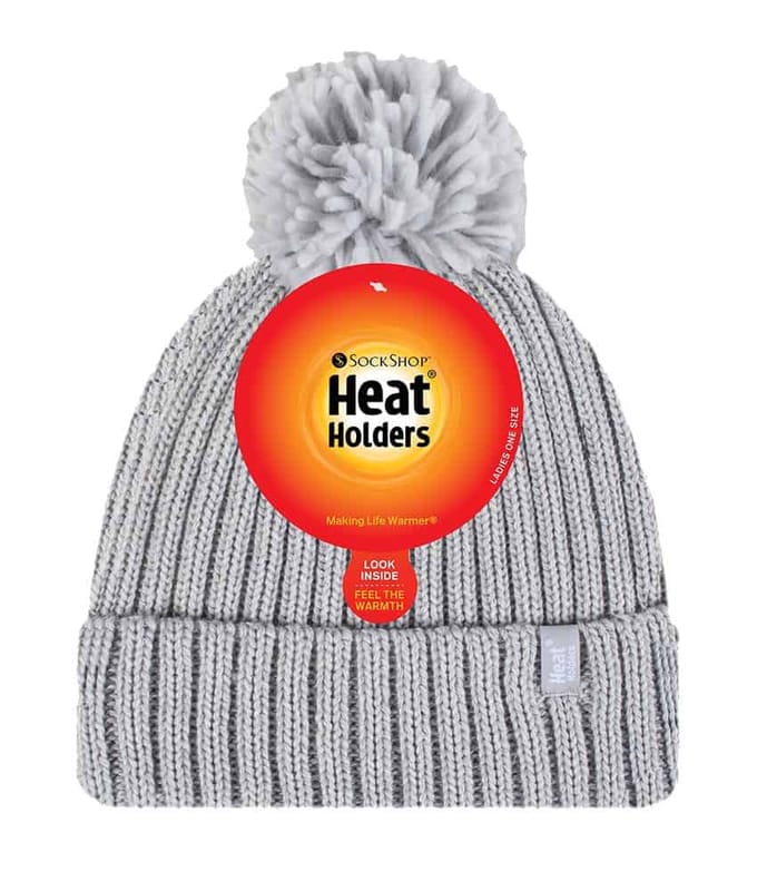 Heat Holders - Thermische Pom Pom Bobble-hoed voor dames - Lichtgrijs