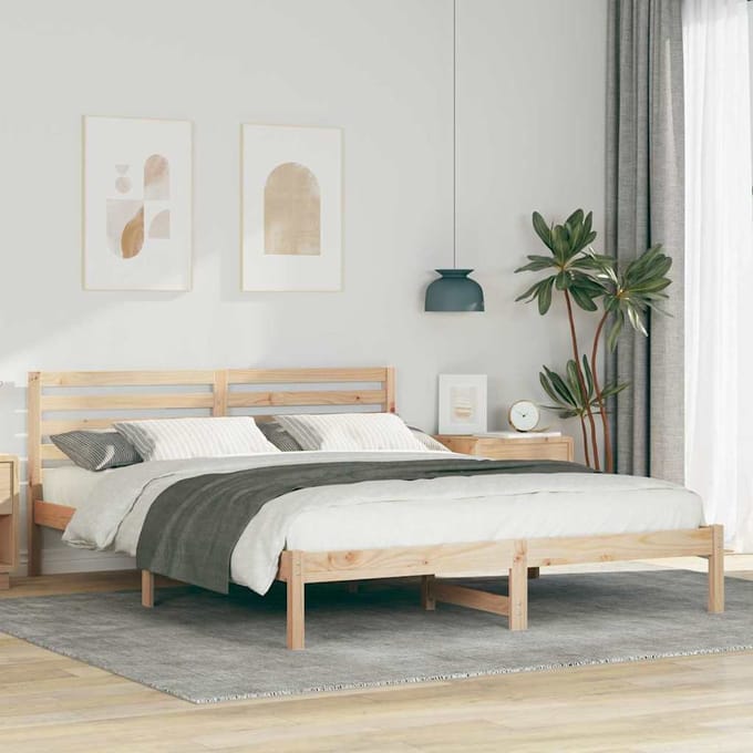 vidaXL - Bedframe - met - hoofdeinde - Bruin - 160 - x - 210 - cm - Massief - grenenhout