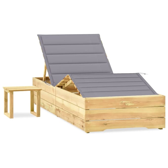 vidaXL - Ligbed - met - tafeltje - en - kussen - geïmpregneerd - grenenhout