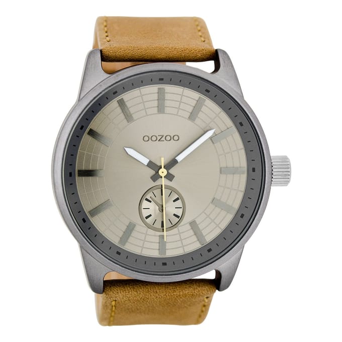 OOZOO Timepieces - Titanium horloge met camel leren band - C7820