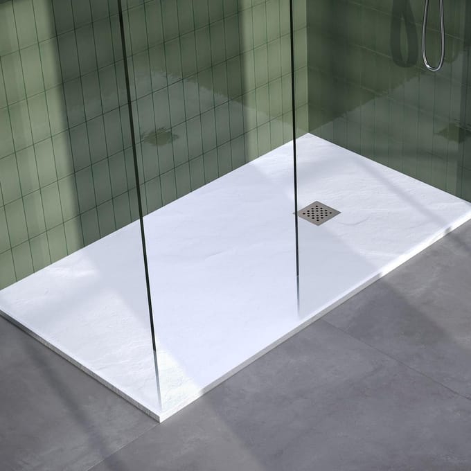Brauer Asteroid Douchebak - 90 x 160 cm - Mineraalmarmer - Mat Wit - Antislip - Antibacterieel