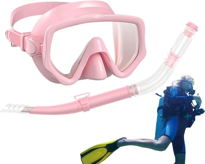 Duik- en Snorkelset - Snorkeluitrusting - Watersport - Panoramisch breed zicht - 180 graden - Roze