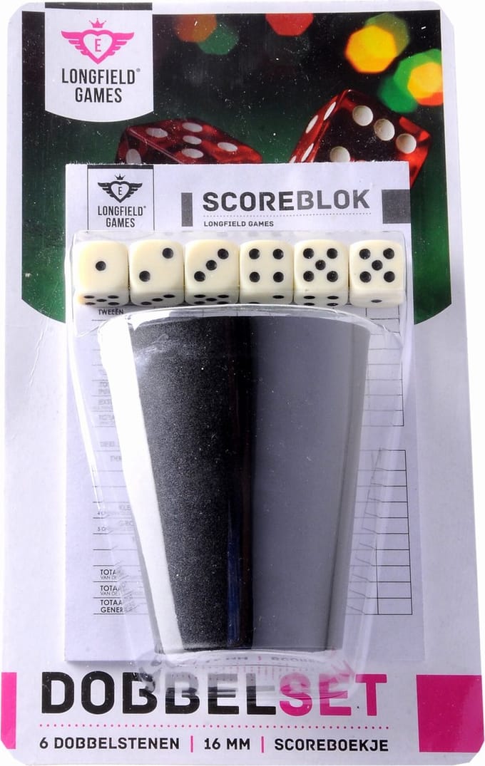 Longfield Dobbelspel met beker - inclusief 6x dobbelstenen en scoreblok