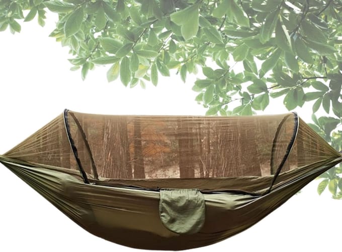 Draagbare Hangmat - Kampeerhangmat - Outdoor Ontspanning - Geïntegreerd Muggennet - 260x140 cm - Legergroen