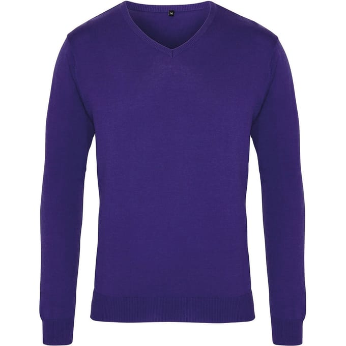 Premier Heren Gebreid Katoen Acryl V Hals Sweatshirt (Paars)