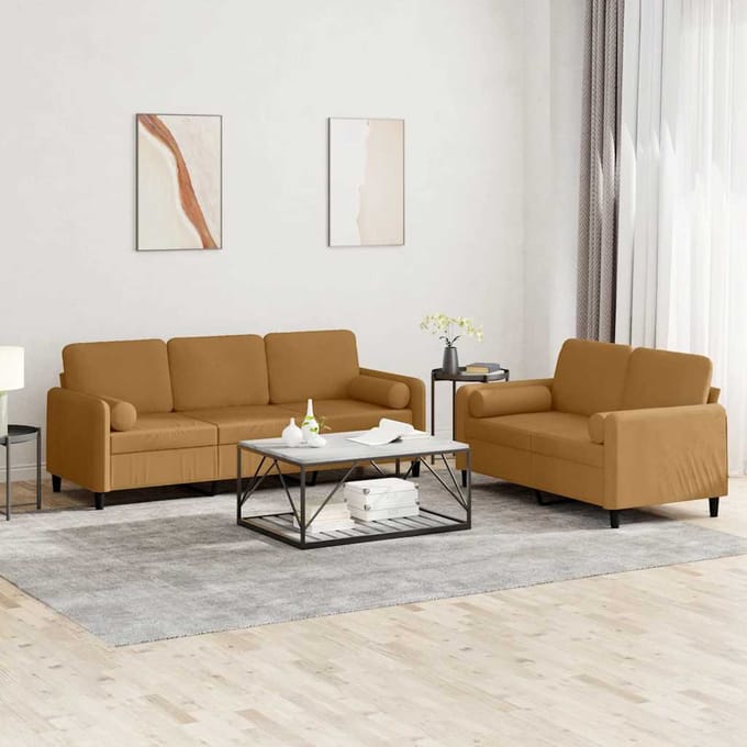 vidaXL 2-delige Loungeset met kussens fluweel bruin