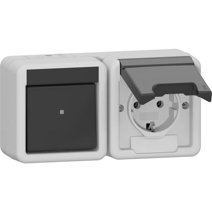 Gira 417730 Horizontale Schakelstopcontact Combinatie IP44 Grijs - 417730