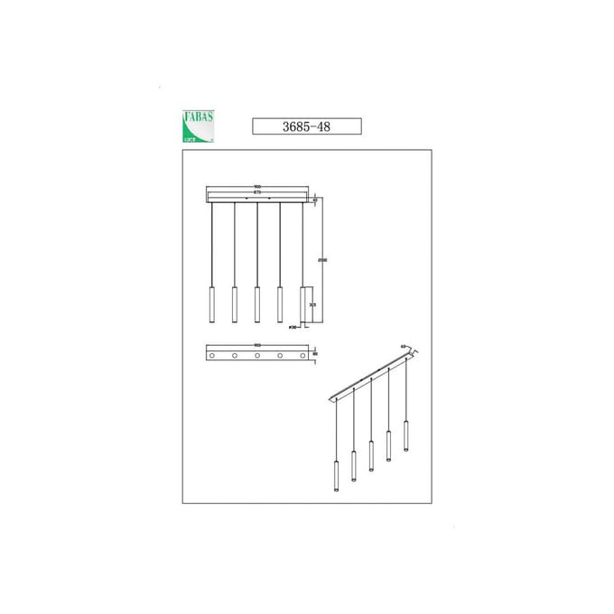 Fabas Luce Hanglamp Prado, zwart, 5-lamps, lineair, dimbaar